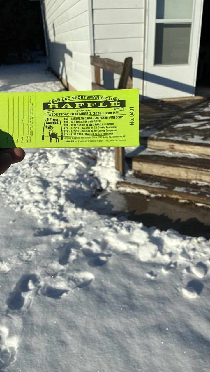 Club raffle ticket outside the clubhouse in winter