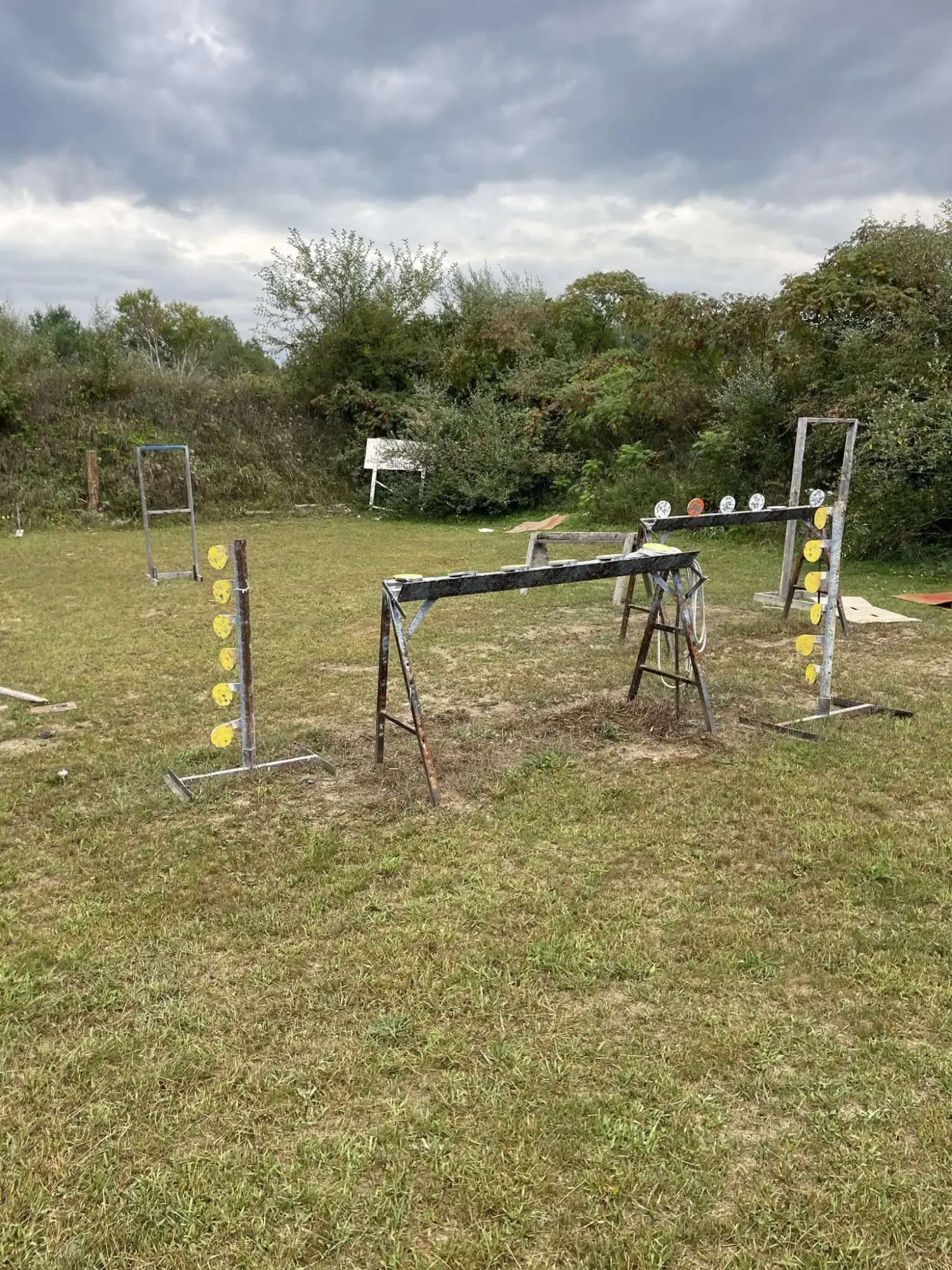 Pistol range with steel plate targets
